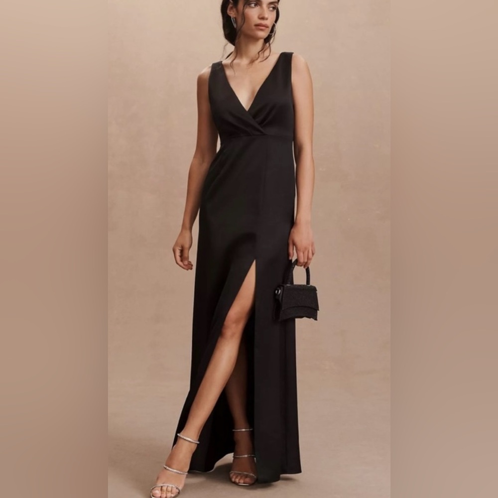 ANTHROPOLOGIE  BHLDN Piper V-Neck Side-Slit Satin Gown NWT 26W $248